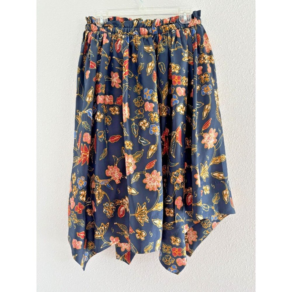 Ulla Johnson Carine Skirt Womens Size 8 Silk Handkerchief Hem Skirt Black Floral - Picture 5 of 10